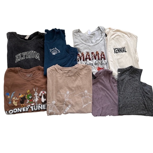 Bundle Of 8 Assorted Colors Graphic Prints Short Sleeve Crew Neck TShirts Large - Picture 1 of 7